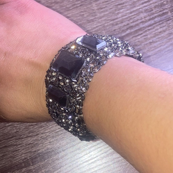 Alexis Bittar Bangle Cuff Bracelet with High Quality Crystals  Gun Metal Shade - Picture 9 of 14